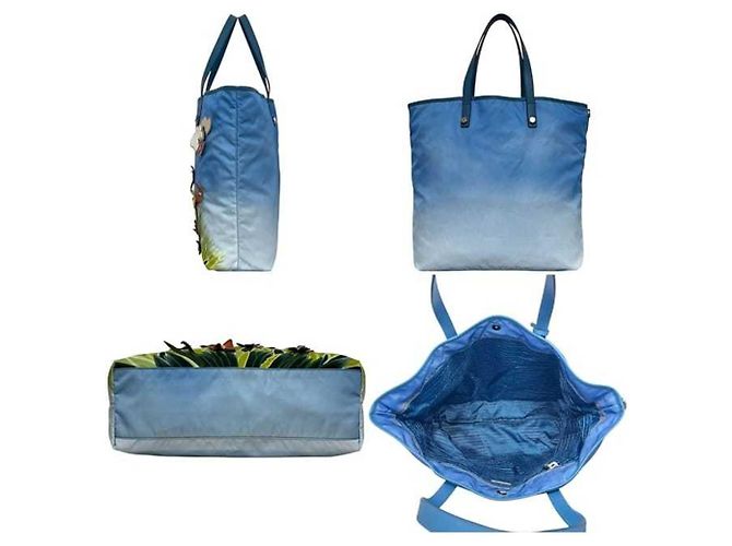 Borsa Tote Prada blu in nylon e pelle Saffiano B4605C Blu chiaro - vista 3