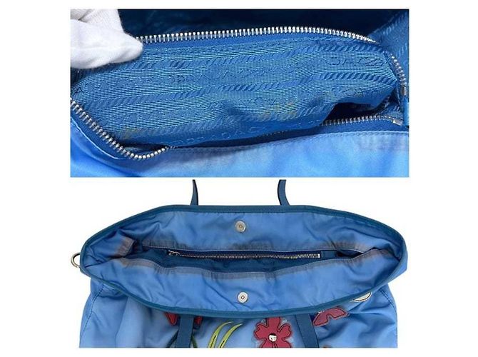 Borsa Tote Prada blu in nylon e pelle Saffiano B4605C Blu chiaro - vista 4