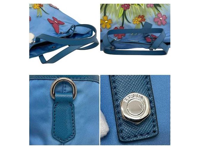 Borsa Tote Prada blu in nylon e pelle Saffiano B4605C Blu chiaro - vista 6