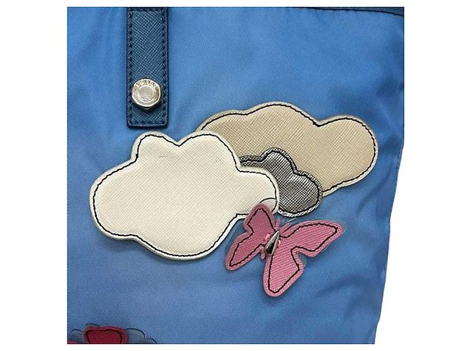 Borsa Tote Prada blu in nylon e pelle Saffiano B4605C Blu chiaro - vista 8