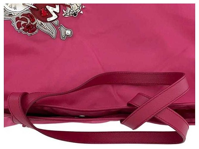 Borsa tote Prada rosa in nylon e pelle Saffiano B4605C - vista 10
