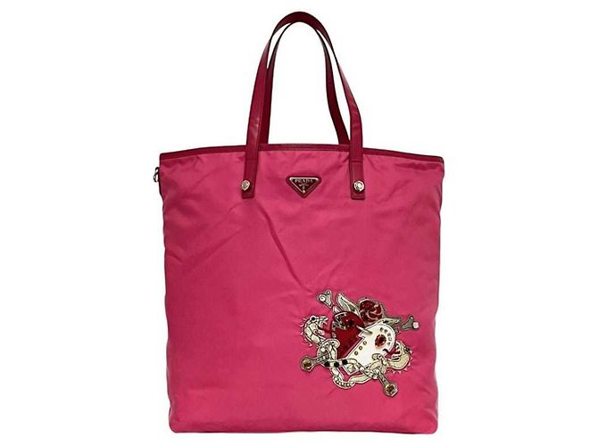 Borsa tote Prada rosa in nylon e pelle Saffiano B4605C - vista 2