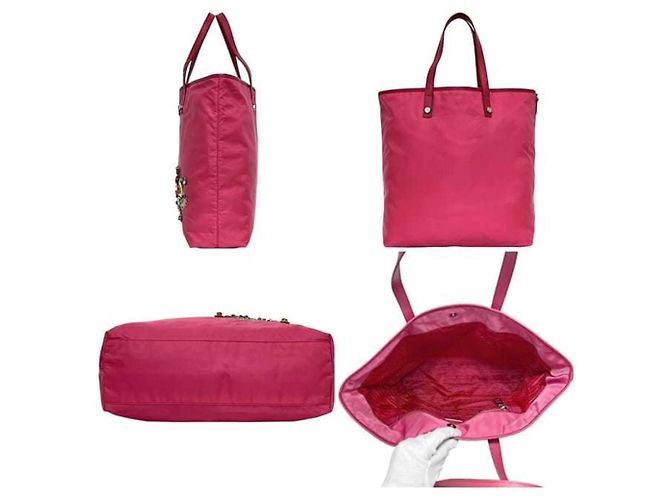 Borsa tote Prada rosa in nylon e pelle Saffiano B4605C - vista 3