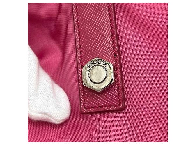 Borsa tote Prada rosa in nylon e pelle Saffiano B4605C - vista 8