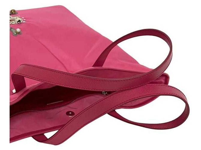 Borsa tote Prada rosa in nylon e pelle Saffiano B4605C - vista 9