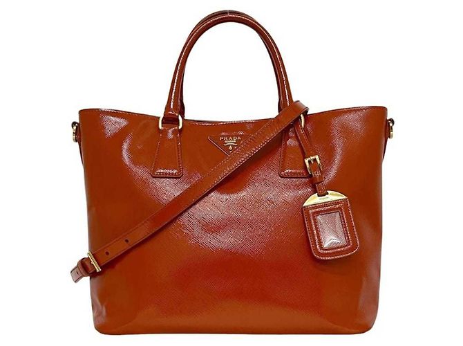 Tote Prada Orange Patentleder 2-Wege-Handtasche - Ansicht 2
