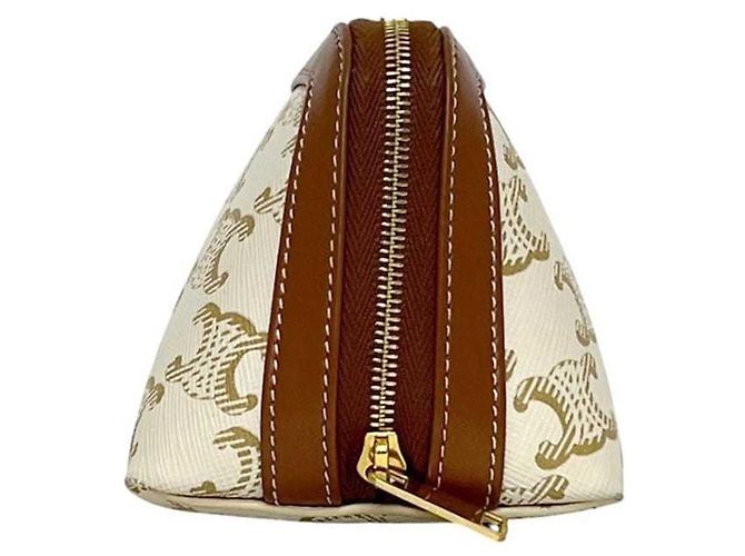 Pochette Mini Céline Triomphe Marrone Bianco - vista 3