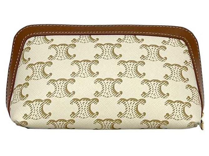 Pochette Mini Céline Triomphe Marrone Bianco - vista 4