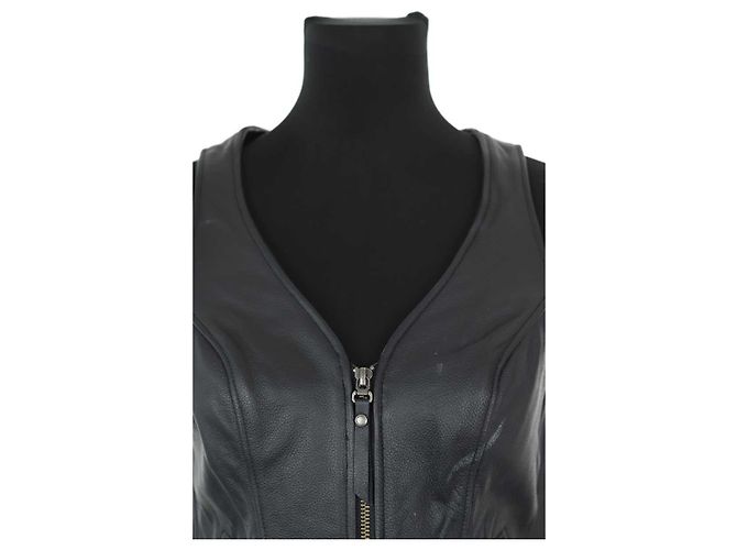 Autre Marque Top senza maniche in pelle nera Nero - vista 2