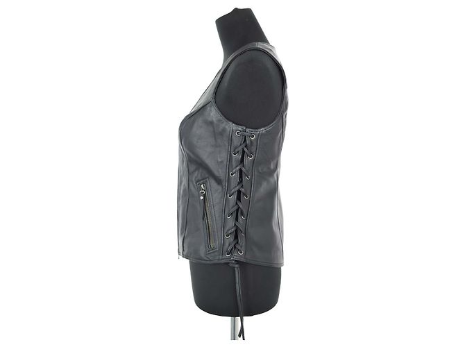 Autre Marque Top senza maniche in pelle nera Nero - vista 5