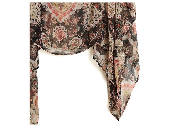 Etro 2021 Top Túnica Seda Marrón TU Seda Muselina Estampado Boteh Blusa Caftán OS Multicolor - vista 2