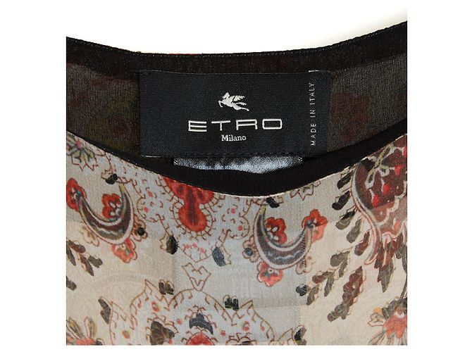 Etro 2021 Top Túnica Seda Marrón TU Seda Muselina Estampado Boteh Blusa Caftán OS Multicolor - vista 3