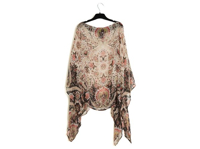 Etro 2021 Top Túnica Seda Marrón TU Seda Muselina Estampado Boteh Blusa Caftán OS Multicolor - vista 4