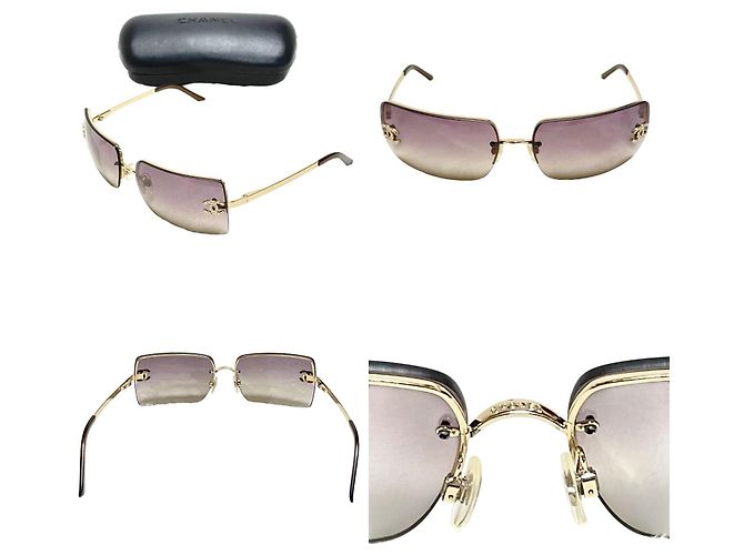Occhiali da sole Chanel CC Logo con strass color viola e dorati D'oro Porpora - vista 4