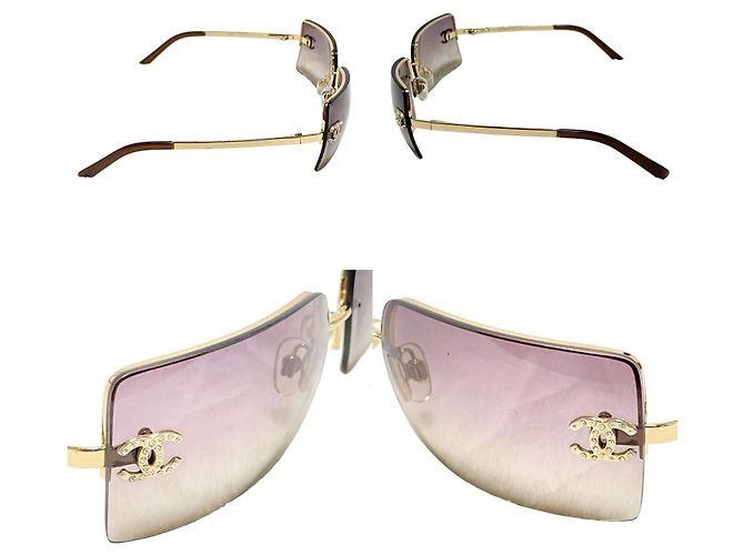 Occhiali da sole Chanel CC Logo con strass color viola e dorati D'oro Porpora - vista 5