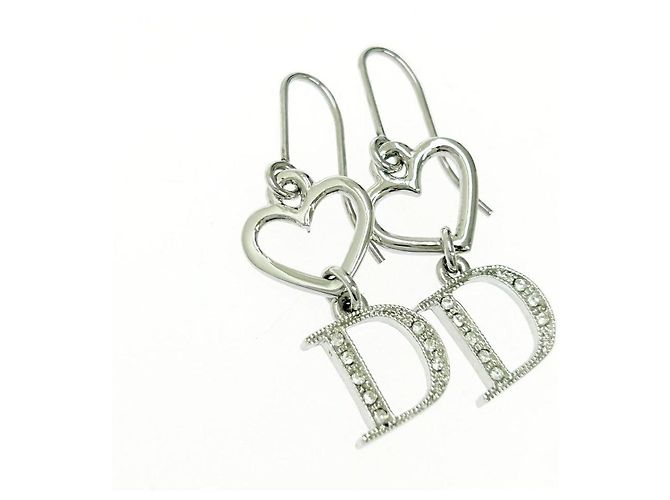 Orecchini in cristallo argento con logo a forma di cuore Christian Dior - vista 3