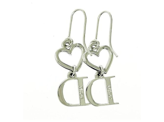 Orecchini in cristallo argento con logo a forma di cuore Christian Dior - vista 4