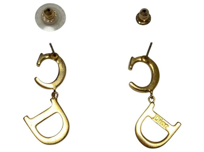 Orecchini a cerchio dorati con logo CD in strass Christian Dior D'oro - vista 2
