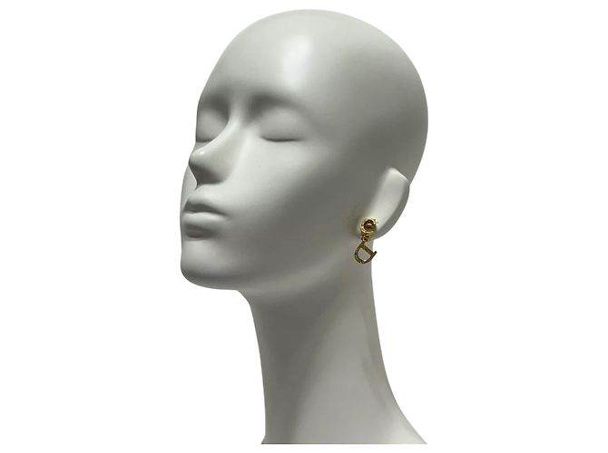 Orecchini a cerchio dorati con logo CD in strass Christian Dior D'oro - vista 3