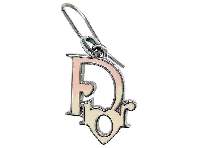Boucles d'oreilles en argent crème pastel rose avec logo monogramme Christian Dior Écru - view 2