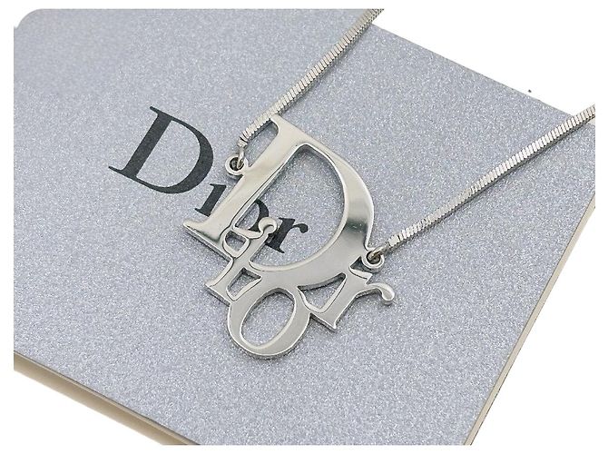Collana a catena vintage con monogramma logo argento di Christian Dior - vista 2