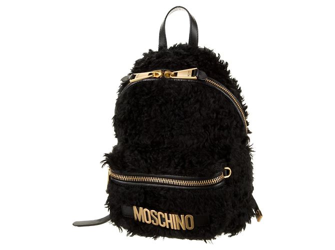 Zaino in mohair con logo MOSCHINO Nero Gold hardware - vista 10