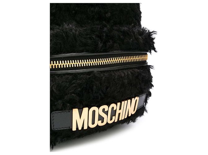 Zaino in mohair con logo MOSCHINO Nero Gold hardware - vista 2
