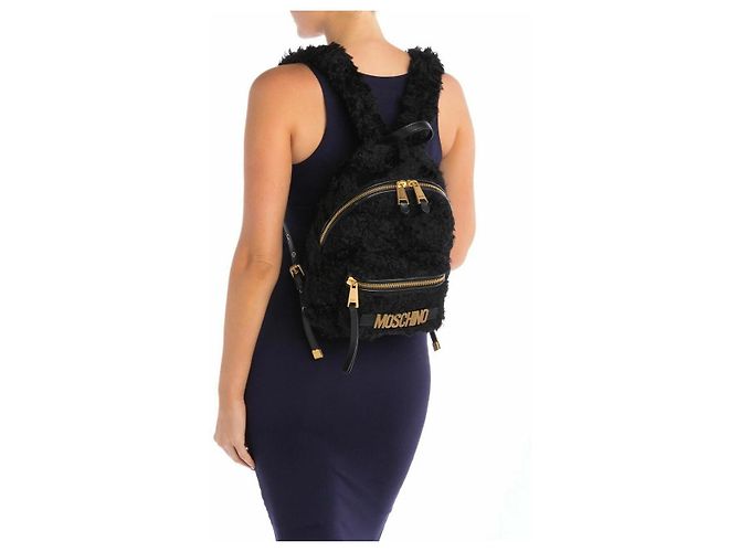 Zaino in mohair con logo MOSCHINO Nero Gold hardware - vista 4
