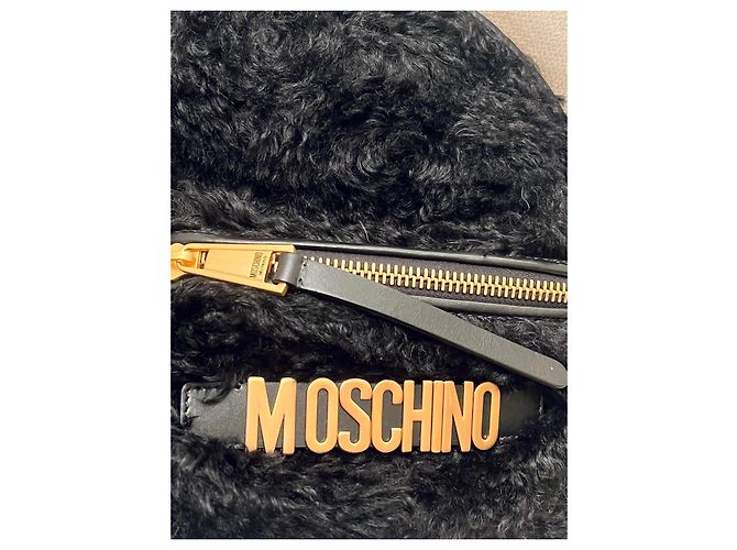 Zaino in mohair con logo MOSCHINO Nero Gold hardware - vista 6