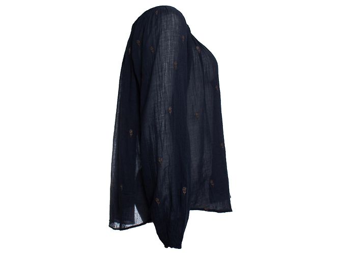 Antik Batik Bluse mit gewebtem Blumenmuster Blau - Ansicht 3