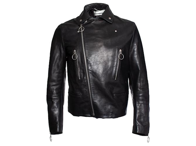 Off White OFF-WHITE Leder Bikerjacke Schwarz - Ansicht 2