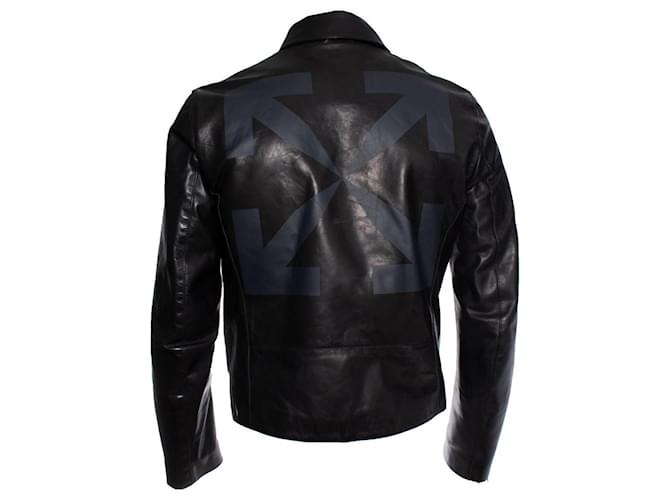 Off White OFF-WHITE Leder Bikerjacke Schwarz - Ansicht 3