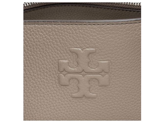 Tory Burch Große Thea Tasche aus genarbtem Leder mit Quasten Grau - Ansicht 10