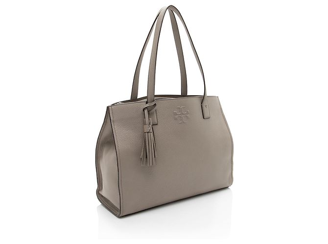 Tory Burch Große Thea Tasche aus genarbtem Leder mit Quasten Grau - Ansicht 2