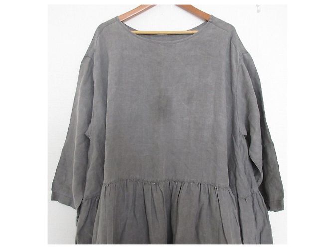 Autre Marque Vestido de algodão com pregas e mudança de estilo Cinza - vista 3