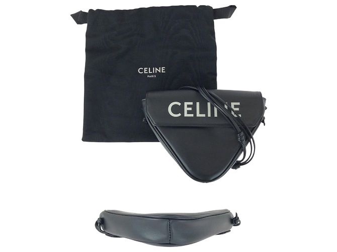 Céline Bolsa de ombro em couro com logo triangular Celine Preto - vista 10