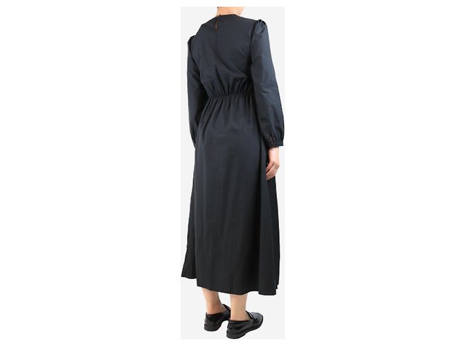 Autre Marque Schwarzes Baumwoll-Midi-Kleid mit Raffung - Größe L - Ansicht 2