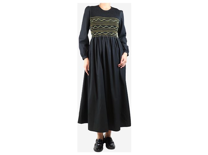 Autre Marque Schwarzes Baumwoll-Midi-Kleid mit Raffung - Größe L - Ansicht 3
