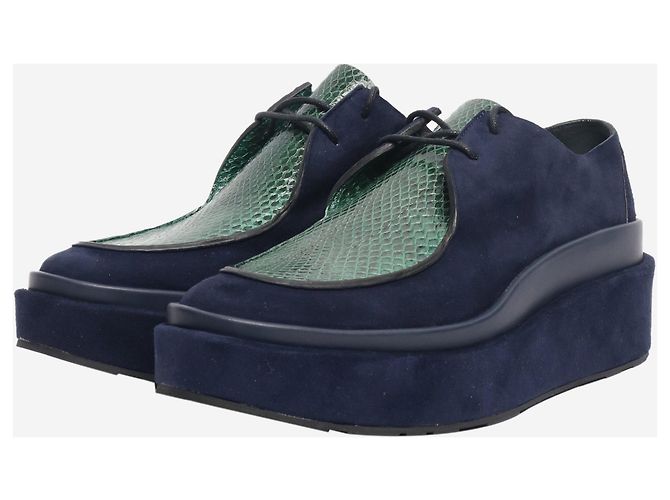 Jil Sander Blaue Wildleder-Plateauschuhe - Größe EU 38,5 - Ansicht 2