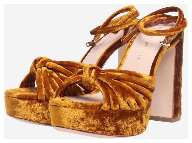 Loeffler Randall Plattformsandalen aus rostorangevelours - Größe EU 35.5 - Ansicht 2