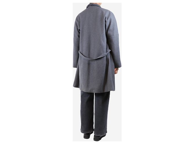 Dries Van Noten Grau Wollmantel mit Gürtel - Größe L - Ansicht 2