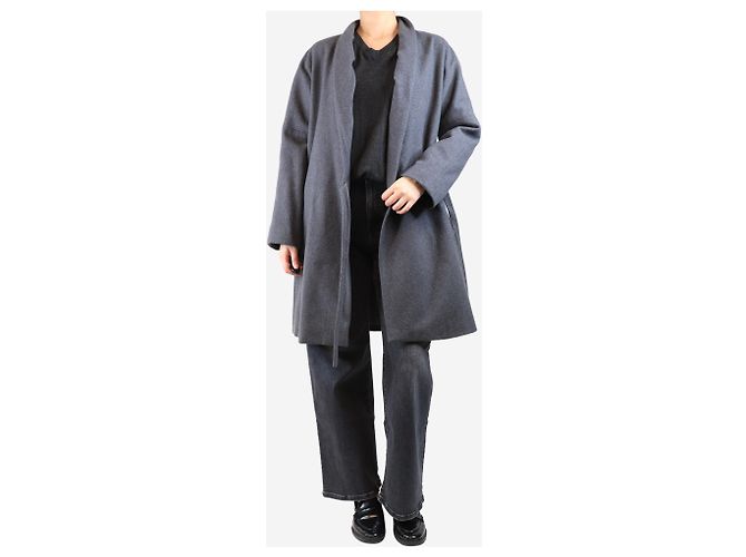 Dries Van Noten Grau Wollmantel mit Gürtel - Größe L - Ansicht 3