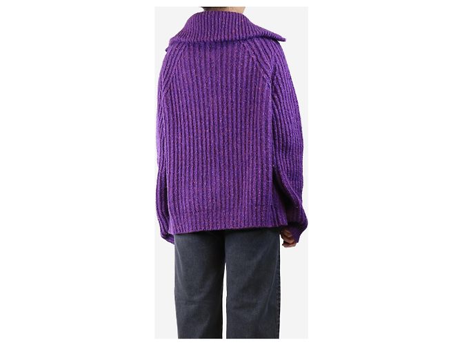 Marni Lila grober gerippter Reißverschluss-Cardigan - Größe UK 16 - Ansicht 2