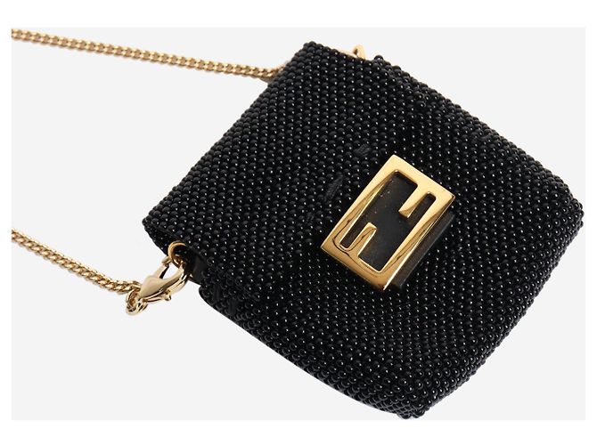 Fendi Baguette nano in perline nere Nero - vista 5