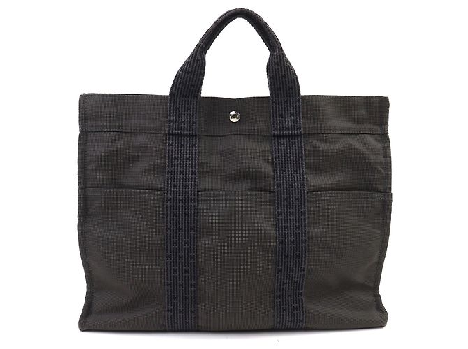 Hermès Hermes Air Line MM Graue Canvas Tote Bag Braun - Ansicht 2