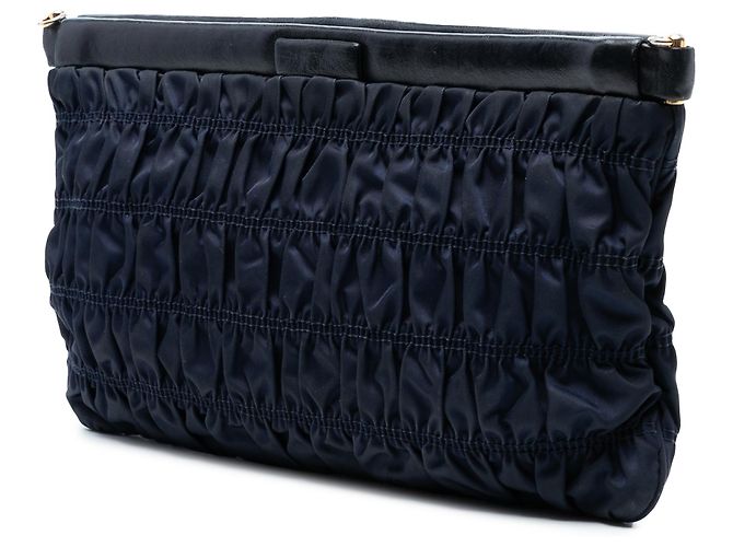 Bolsa transversal Prada em tessuto gaufre azul Azul marinho - vista 2
