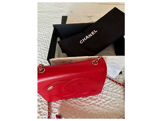 Borsa Chanel Flat Rossa in Pelle d'Agnello Rosso - vista 10
