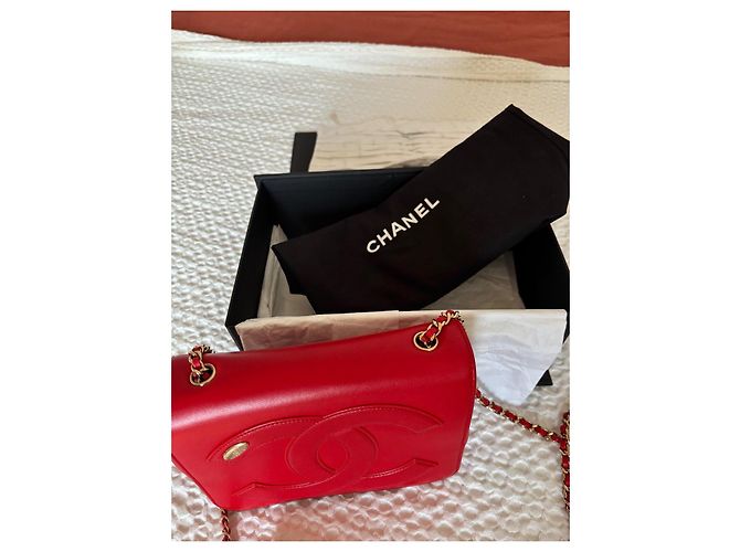 Borsa Chanel Flat Rossa in Pelle d'Agnello Rosso - vista 11