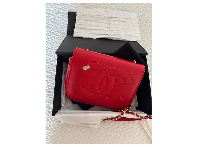 Borsa Chanel Flat Rossa in Pelle d'Agnello Rosso - vista 12