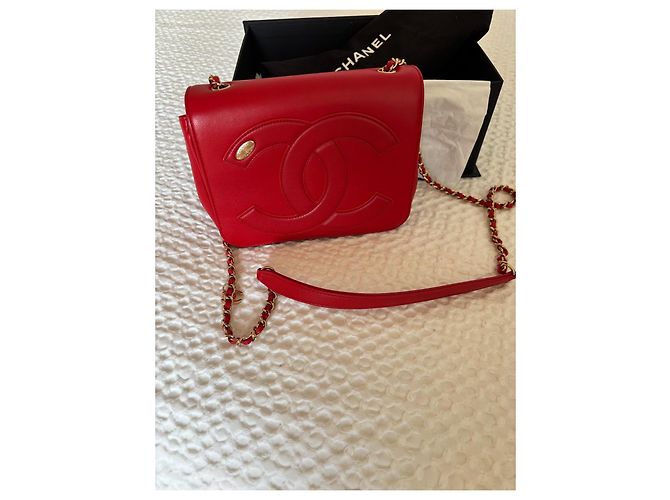 Borsa Chanel Flat Rossa in Pelle d'Agnello Rosso - vista 2